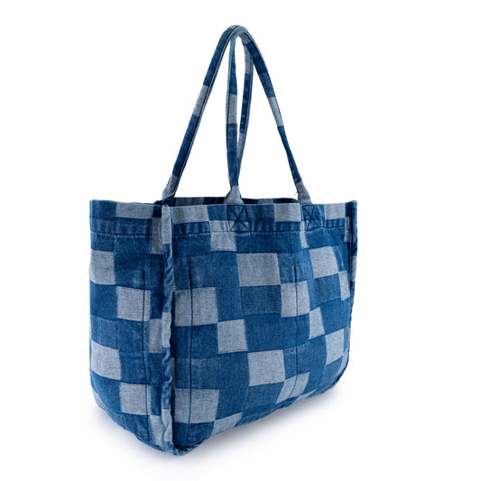 TOTE BAG VIENA CUADROS AZUL MEDIO