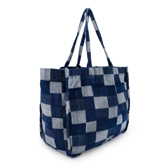 TOTE BAG VIENA CUADROS AZUL OBSCURO