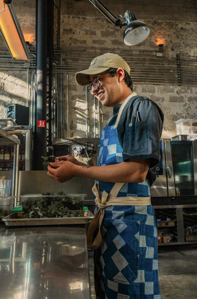 MANDIL TOKYO DENIM AJEDREZ AZUL MEDIO (BEIGE)