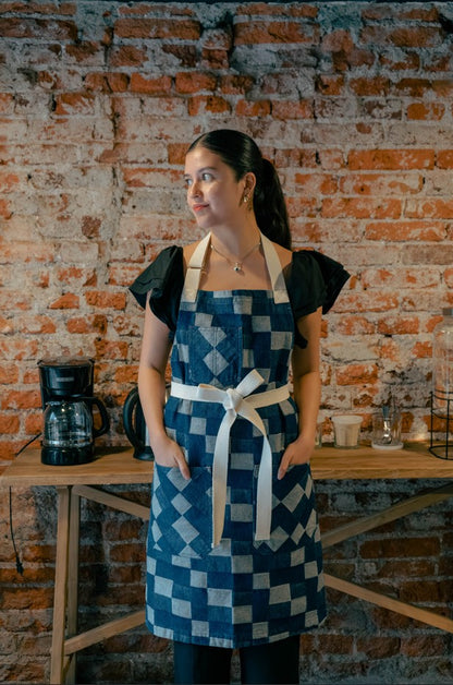 MANDIL TOKYO DENIM AJEDREZ AZUL OSCURO