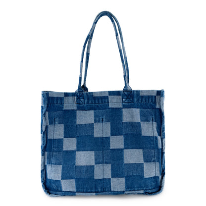 TOTE BAG VIENA  CUADROS AZUL MEDIO