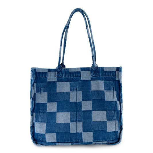 TOTE BAG VIENA  CUADROS AZUL MEDIO