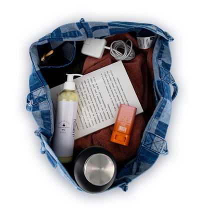 TOTE BAG VIENA  CUADROS AZUL MEDIO